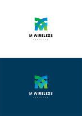 M Wireless logo template. - obrazy, fototapety, plakaty