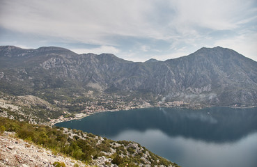 View of the Bay of Kotor from the observation deck. Montenegro. Summer