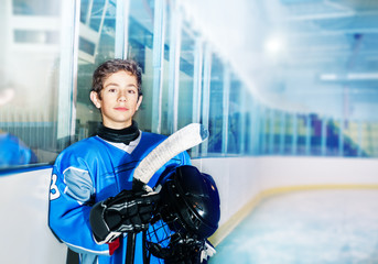 Ice hockey player resting between game periods