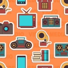 Many functions carries a modern mobile phone. Vector illustration. Seamless.