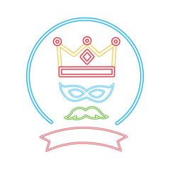 party crown mask mustache label neon night