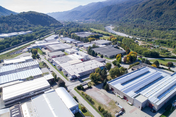 Industrial area in a green valley seen from above