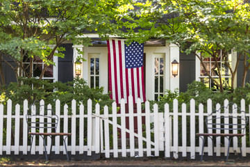 Mooresville, Alabama..Home exterior. .Note flag is not properly displayed. Stars should be upper left not upper right. Some viewers might note and complain.