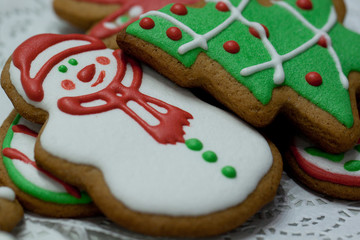 Christmas festive cookies of different shapes are in the basket