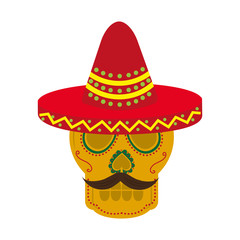 mexican skull mustache with hat