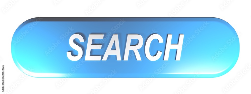 Poster blue rounded rectangle push button search - 3d rendering