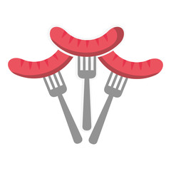 fast food sausages in fork
