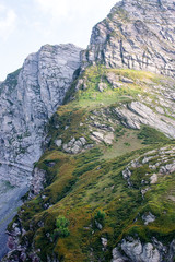 Green caucasus rocky mountain landscape, natural travel vacation background