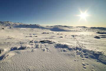 Snowy mountains landscape.