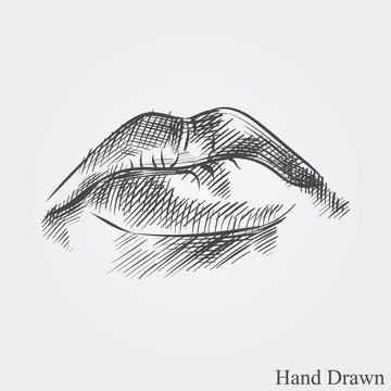 Hand drawn lips. Face parts in sketch style vector illustration isolated on white background.