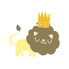 flat color style cartoon lion with crown