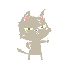 tough flat color style cartoon cat giving thumbs up symbol