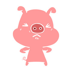 Fototapeta premium flat color style cartoon angry pig
