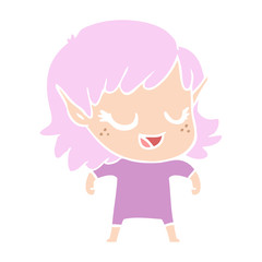 happy flat color style cartoon elf girl