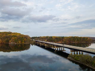 Fototapeta na wymiar Aerial of Loch Raven Reservoir in Baltimore County, Maryland during Fall