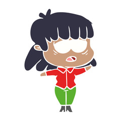 flat color style cartoon tired woman