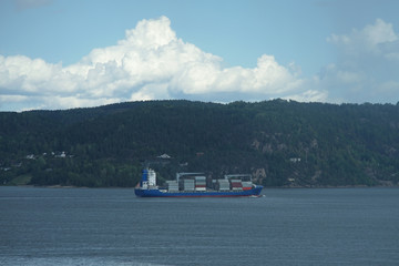 Cargo ship in the fjord.