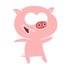 cheerful pig flat color style cartoon