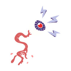 flat color illustration of a cartoon gross electric eyeball