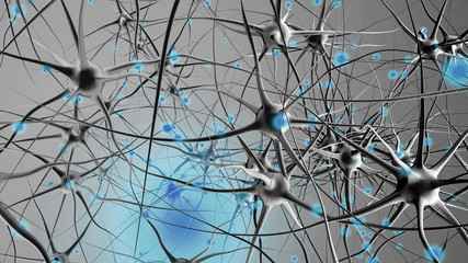 3D rendered Illustration of a biological neural cell network transmitting signals. 