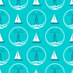 Vector Lighthouses seamless pattern. Backgrounds of marine theme.