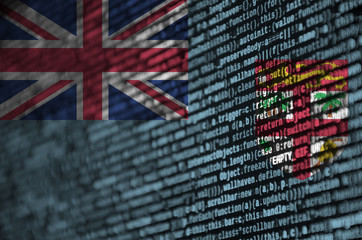 Fiji flag  is depicted on the screen with the program code. The concept of modern technology and...