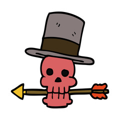 cartoon doodle skull and arrow