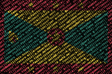 Grenada flag  is depicted on the screen with the program code. The concept of modern technology and...