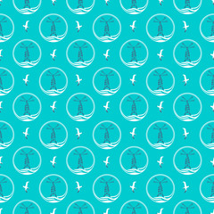 Lighthouses seamless pattern. Backgrounds of marine theme.