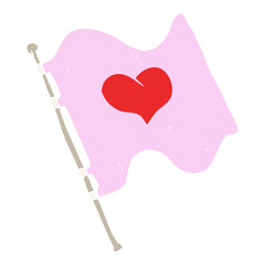 flat color illustration of a cartoon love heart flag
