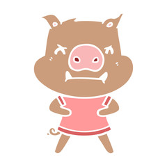 angry flat color style cartoon pig