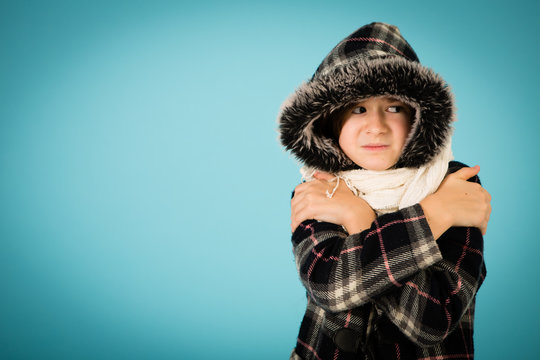 Winter Girl Shivering In The Cold, Room For Text