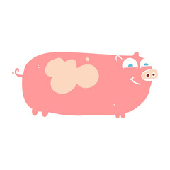 flat color illustration of a cartoon pig
