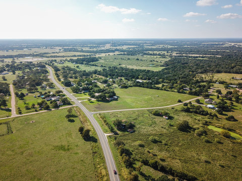 Aerial of Rural Sommervile, Texas in between Austin and Houston