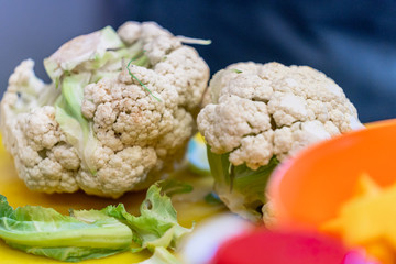 Cauliflower Laying on Kitchen Table