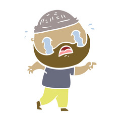 flat color style cartoon bearded man crying