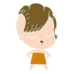 happy flat color style cartoon girl