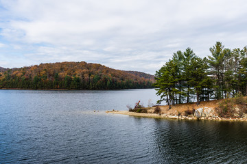 Autumn Time in Long pine reservoir in Michaux State Forest in Pennsylvania