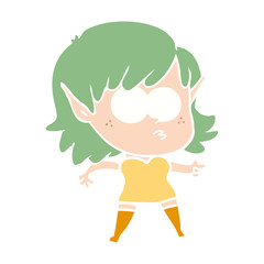 flat color style cartoon shocked elf girl