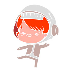 angry flat color style cartoon space girl