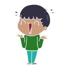 laughing flat color style cartoon man shrugging shoulders