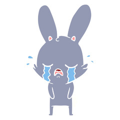 cute flat color style cartoon rabbit crying