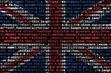 Great britain flag  is depicted on the screen with the program code. The concept of modern...