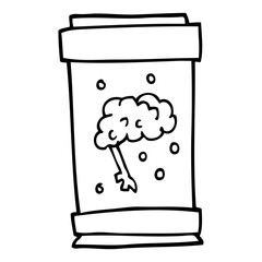 line drawing cartoon brain in jar