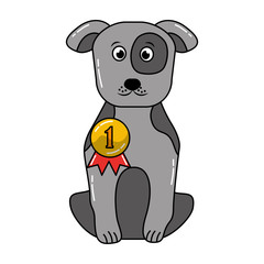 cute dog sitting with medal award