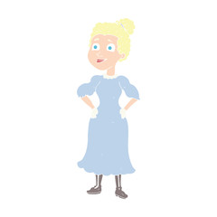 flat color illustration of a cartoon victorian woman in dress