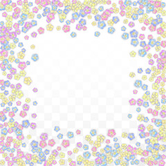 Vector Realistic Colorful Petals Falling on Transparent Background.  Spring Romantic Flowers Illustration. Flying Petals. Sakura Spa Design. Blossom Confetti. Design Elements for Wedding Decoration.