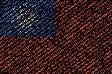 Myanmar flag  is depicted on the screen with the program code. The concept of modern technology and site development