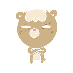 flat color style cartoon annoyed bear with arms crossed