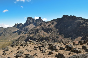 Volcanic rock formations at Mount Kenya, Kenya